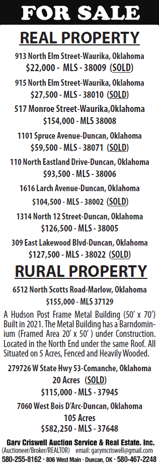 Multi-Property Auction, Simmons Center, Duncan, OK